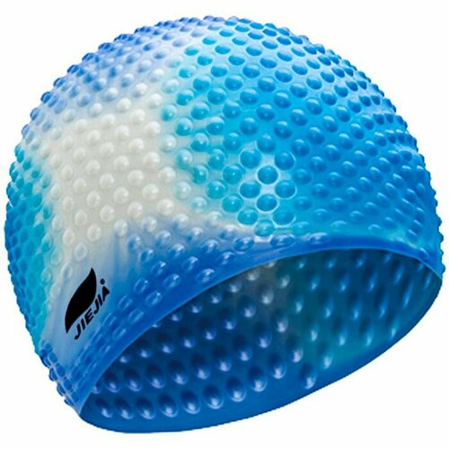 Шапочка для плавания JIEJIA силиконовая Bubble Cap (голубой/белый)