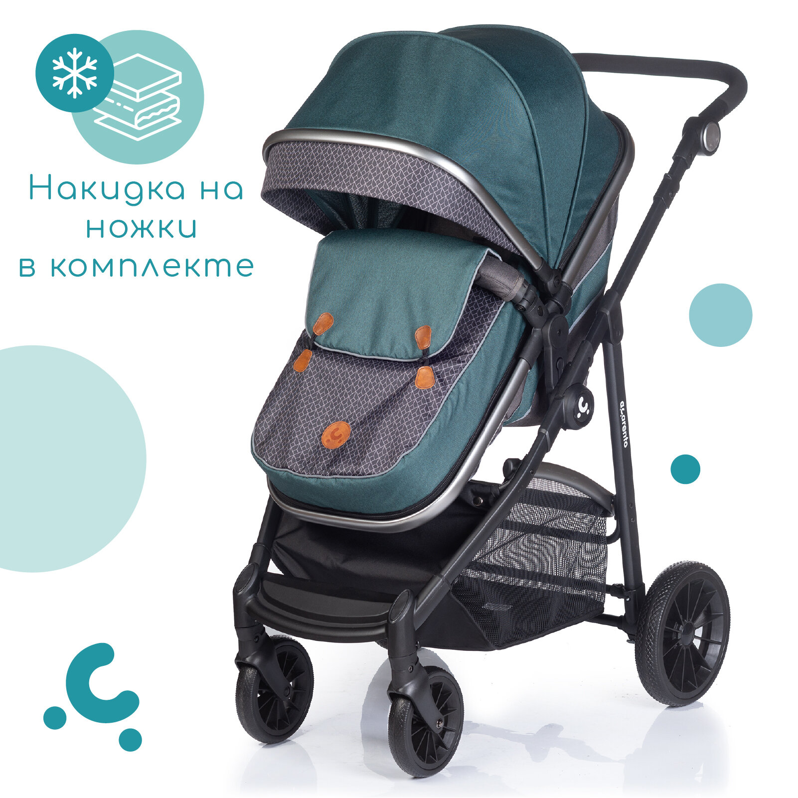 Обзор: Коляска-трансформер для детей от рождения, Acarento Essenza, цвет бирюзовый