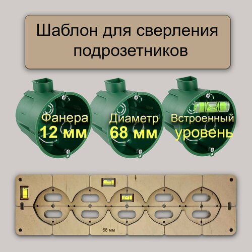 фото Шаблон для подрозетников 68 мм (5 подр) с уровнем кустарь