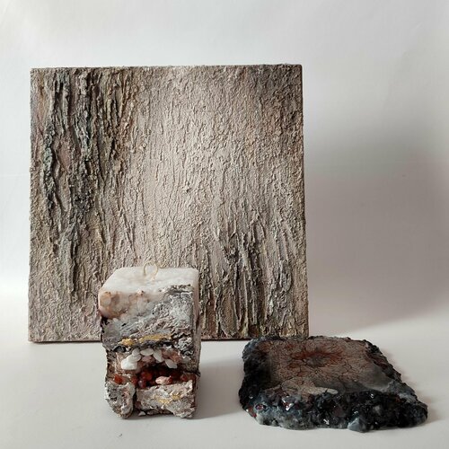 Комплект картина подставка свеча Природный 4363₽