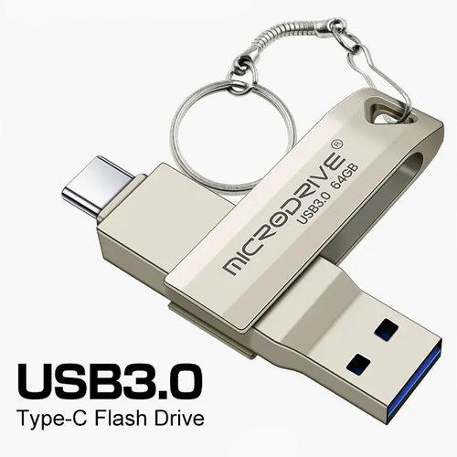 Флешка 64GB, USB, OTG Type C, USB 3.0, металлический корпус флеш накопитель 64gb silicon power mobile c31 otg usb 3 1 type c черный