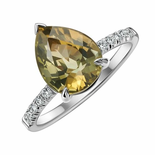 Кольцо Constantine Filatov кольцо с коричневым турмалином, белое золото, 585 проба, родирование, турмалин, бриллиант, размер 17, зеленый, белый