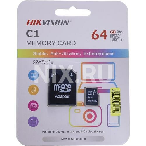 SD карта Hikvision Premier HS-TF-C1-64G+microSD-->SD Adapter