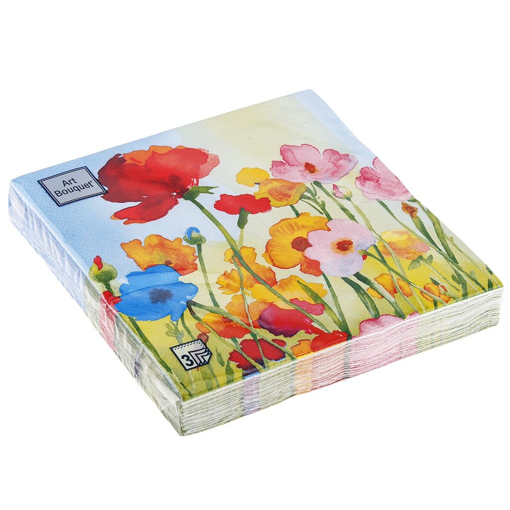 Салфетки ART BOUQUET "Весенние цветы", бумажные, 33х33 см, трехслойные, 100% целлюлоза, 20 шт
