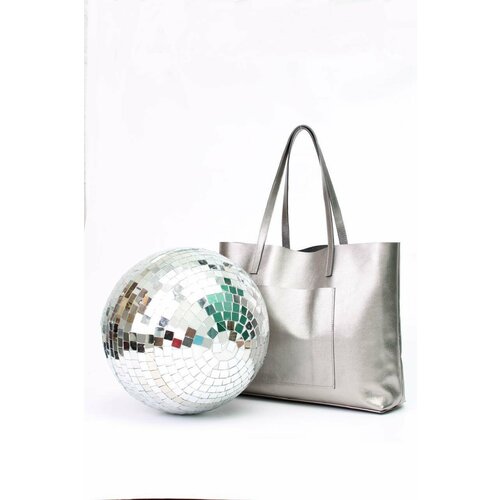 Сумка шоппер INTO, фактура лаковая, гладкая, серебряный