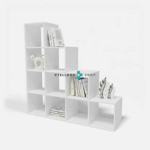 Изображение товара Стеллаж 10 секций Лесенка (4-3-2-1) / Белый / Гл. 39 см / серии CTELLAGE.