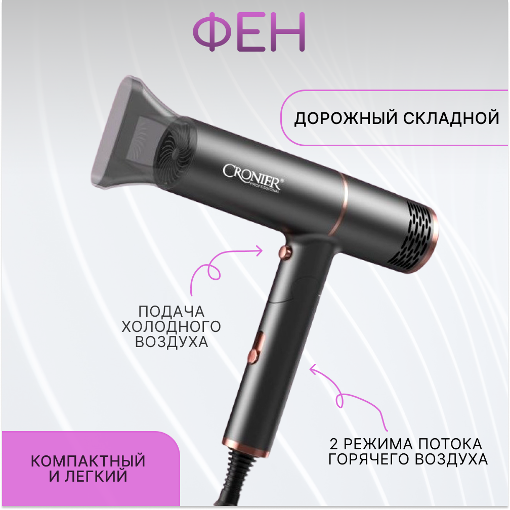 фото Фен дорожный складной Cronier CR-7888, серый