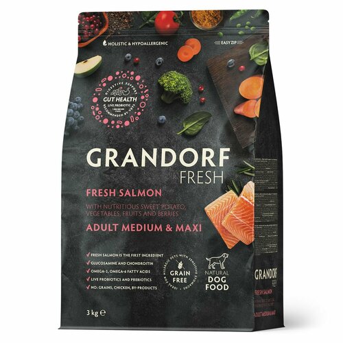 Сухой корм для собак GRANDORF Fresh холистик для средних и крупных пород филе лосося с бататом 3 кг
