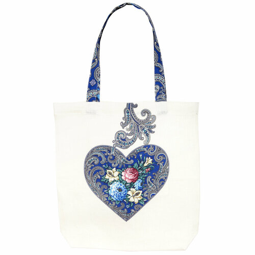 Сумка шоппер Павловопосадская платочная мануфактура, фактура зернистая, белый, синий