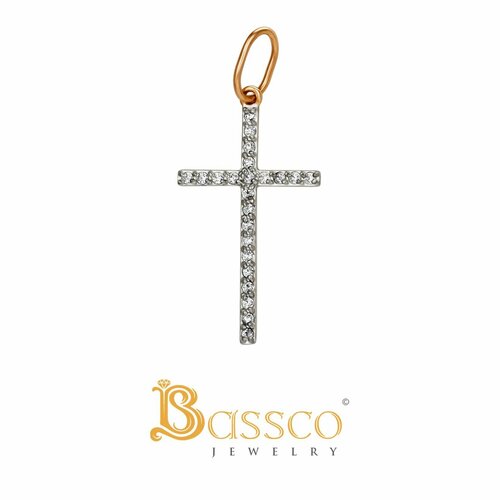 Крестик Bassco, красное золото, 585 проба, фианит