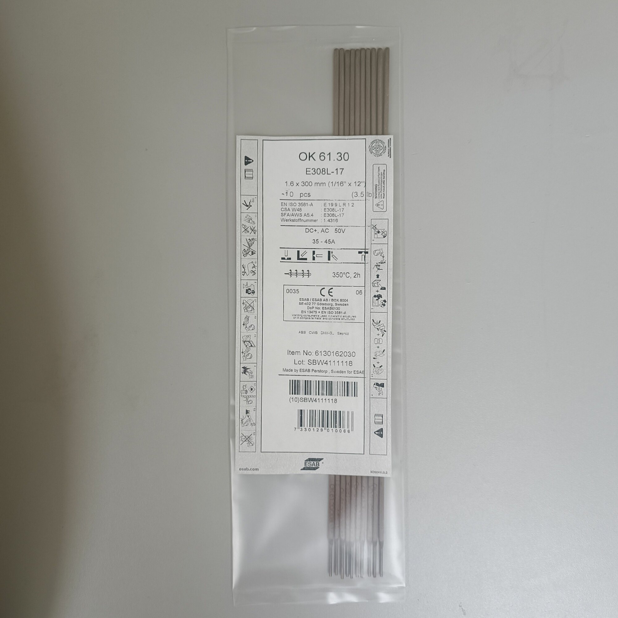 фото Электроды сварочные по нержавейке ОК 61.30 (пр-ва ESAB Швеция) д.1,6мм (10 шт)