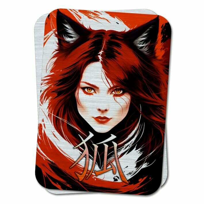 Магическая карта - амулет с японским символом Лиса Кицунэ - олицетворяет хитрость, мудрость, и удачу, кошельковый оберег, талисман на удачу, подарок мужчине или девушке