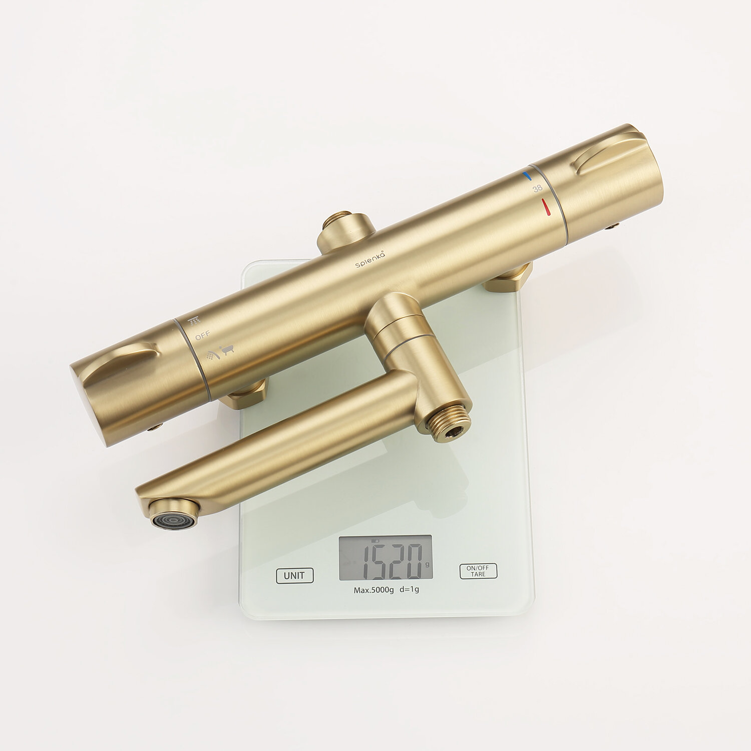 Душевая стойка с термостатом для ванны Splenka S223.26.03, латунь, сатин золотой — фото 1