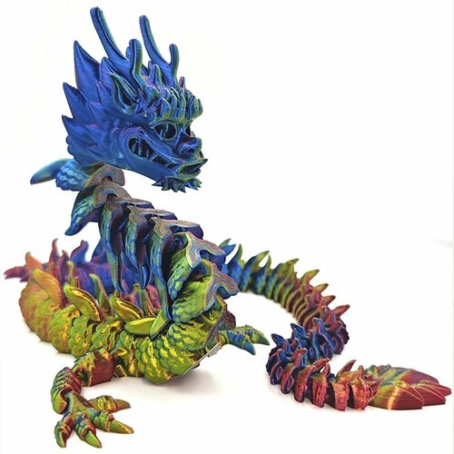 Дракон Императорский подвижный, антистресс, 55 см, Red&Blue&Yellow