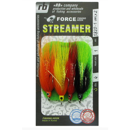Набор стримеров RB (Русская Блесна) №1 FORSE на двойнике S820-1-MIX2 (4 шт)