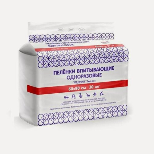 Изображение товара Пеленки Медмил Эконом впитывающие одноразовые 60х90см №30