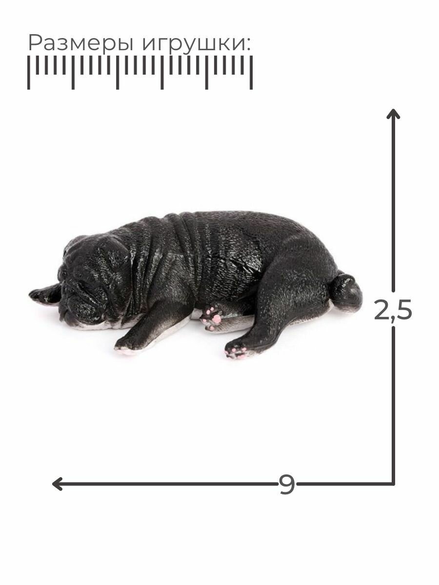 Фигурка спящий Мопс черный, 9 см / Собака фигурка — фото 1