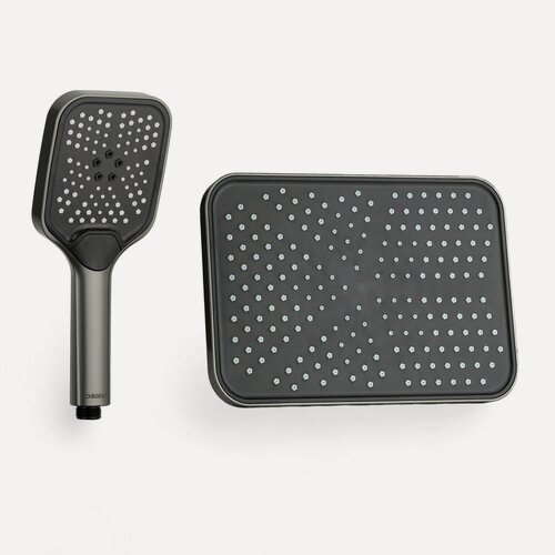 Изображение товара Набор: лейка тропический душ прямоугольная широкого диапозона 25*20 см, лейка душевая трехрежимная 13*11 см, двухцветная