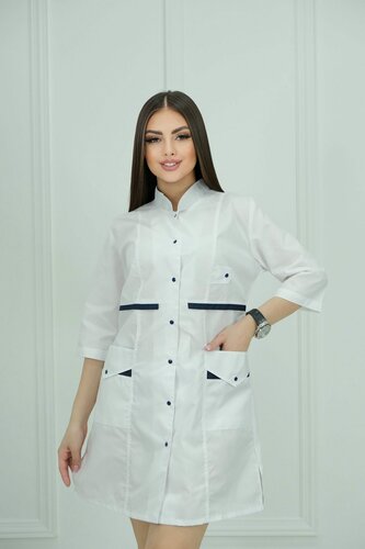 Изображение товара Рабочий халат Эльза из Тиси. Универсальный медицинский халат женский, в пищевой деятельности, стоматологии, для врачей и студентов. Спецодежда поликлиник, мед центров и салона красоты