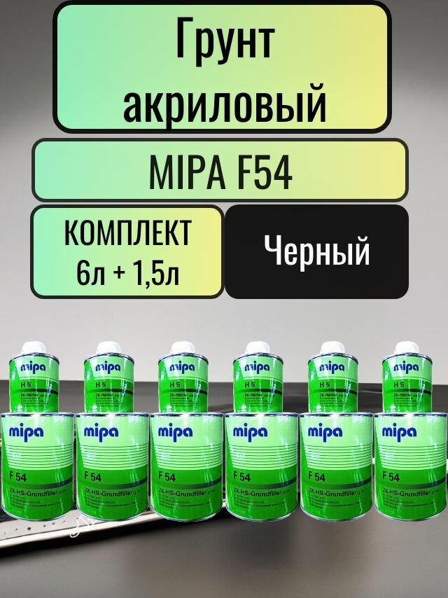 Mipa 2K HS F54 Grundfiller(4+1) + отвердитель H 5 (1л + 0,25л) черный комплект 6ШТ