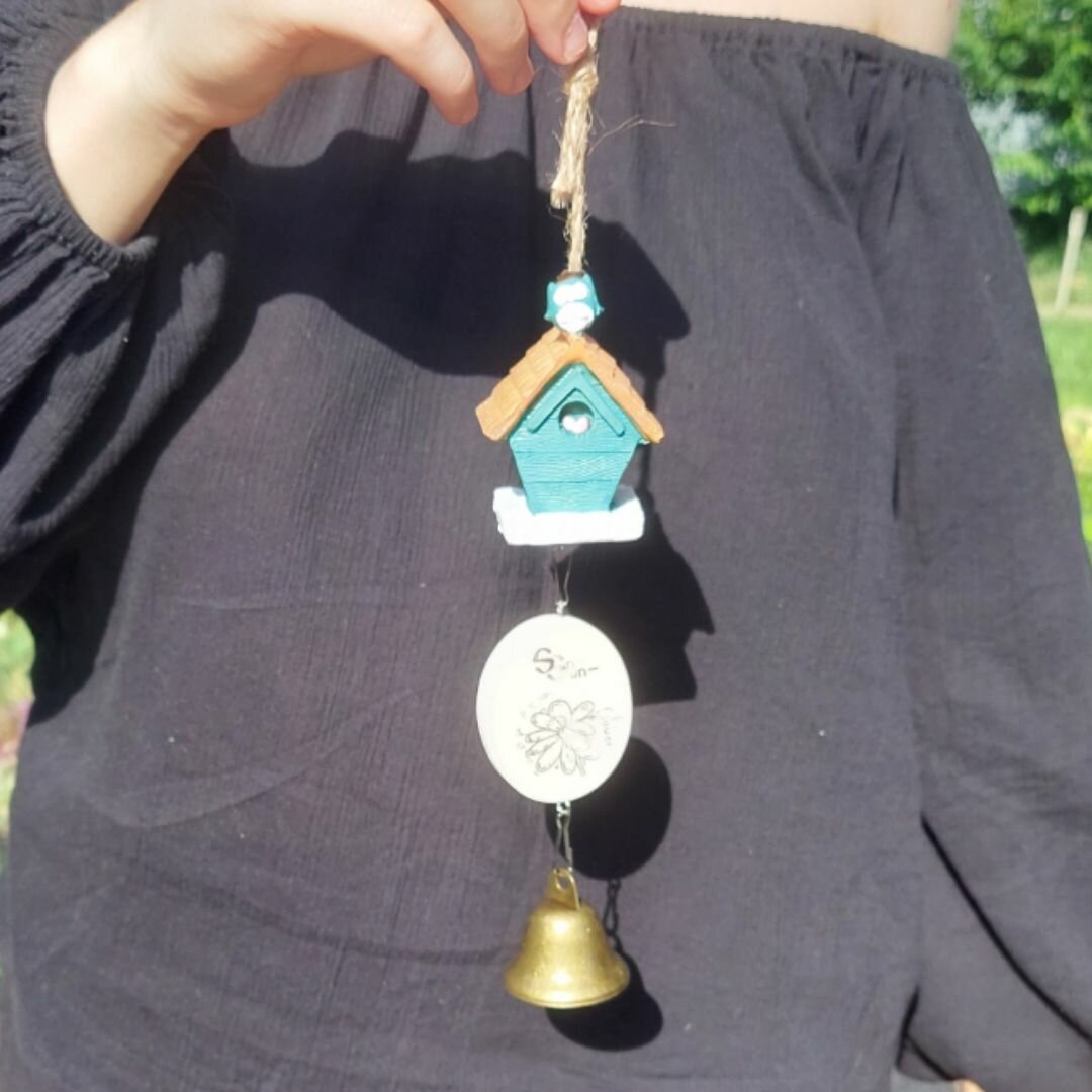 Колокольчик для сада и дома совушка, керамический, цвет зеленый — фото 1