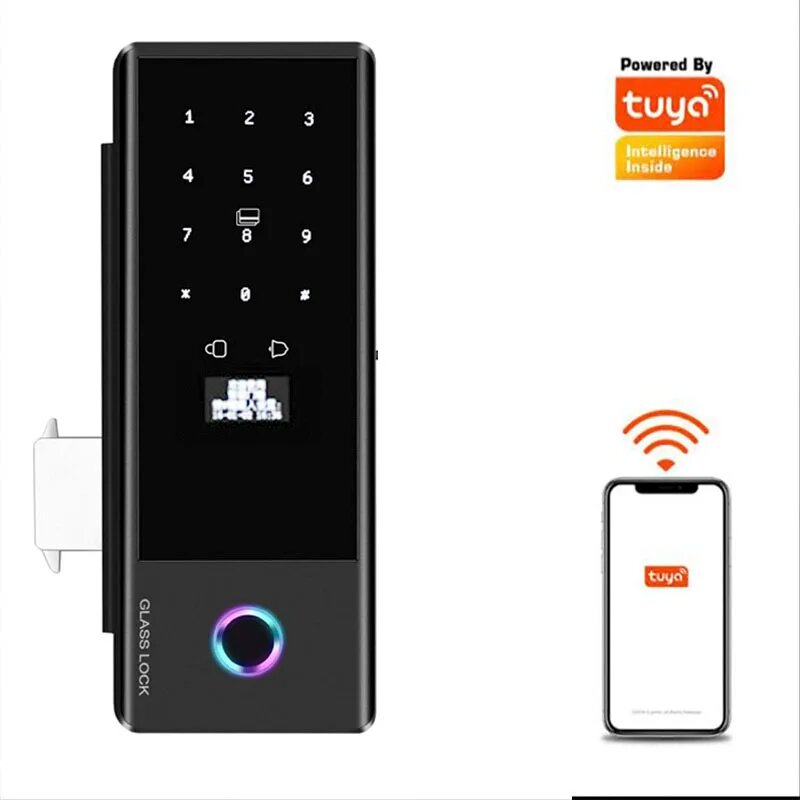 Умный замок VSEUMET для раздвижной стеклянной двери, TUYA WIFI black, TYPE A B