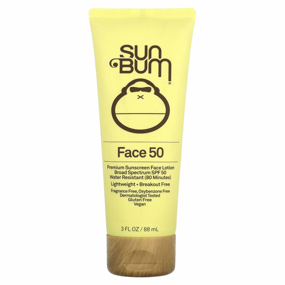 Sun Bum, Премиальный солнцезащитный лосьон для лица, SPF 50, без отдушек, 88 мл (3 жидк. унц.)