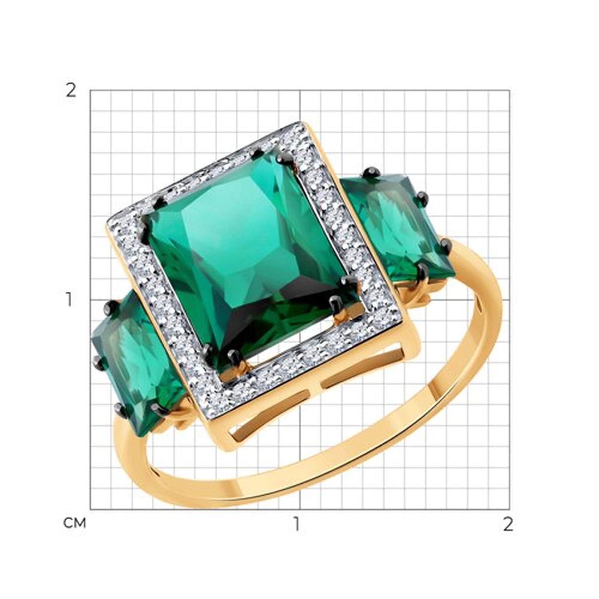 Кольцо Diamant online, красное золото, 585 проба, изумруд синтетический, бриллиант, размер 18.5, зеленый — фото 1