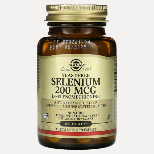 Изображение товара Solgar, селен, без дрожжей, 200 мкг, 100 таблеток