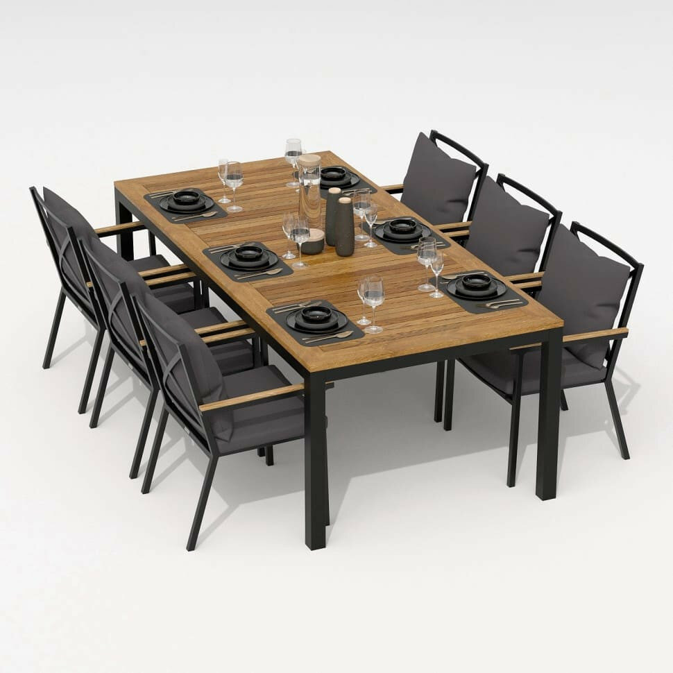 Обеденная группа IDEAL PATIO TELLA FESTA, каркас из карбона, тик 200, ткань антрацит, комплект