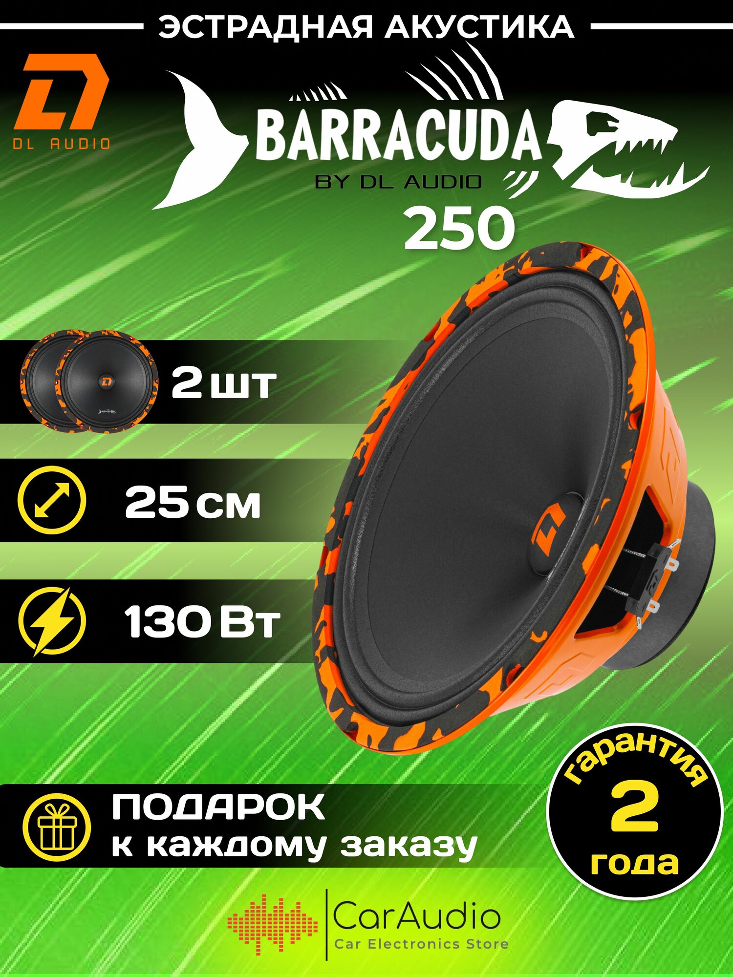 Колонки автомобильные DL Audio Barracuda 250 / эстрадная акустика 25 см. (10 дюймов) / комплект 2 шт.