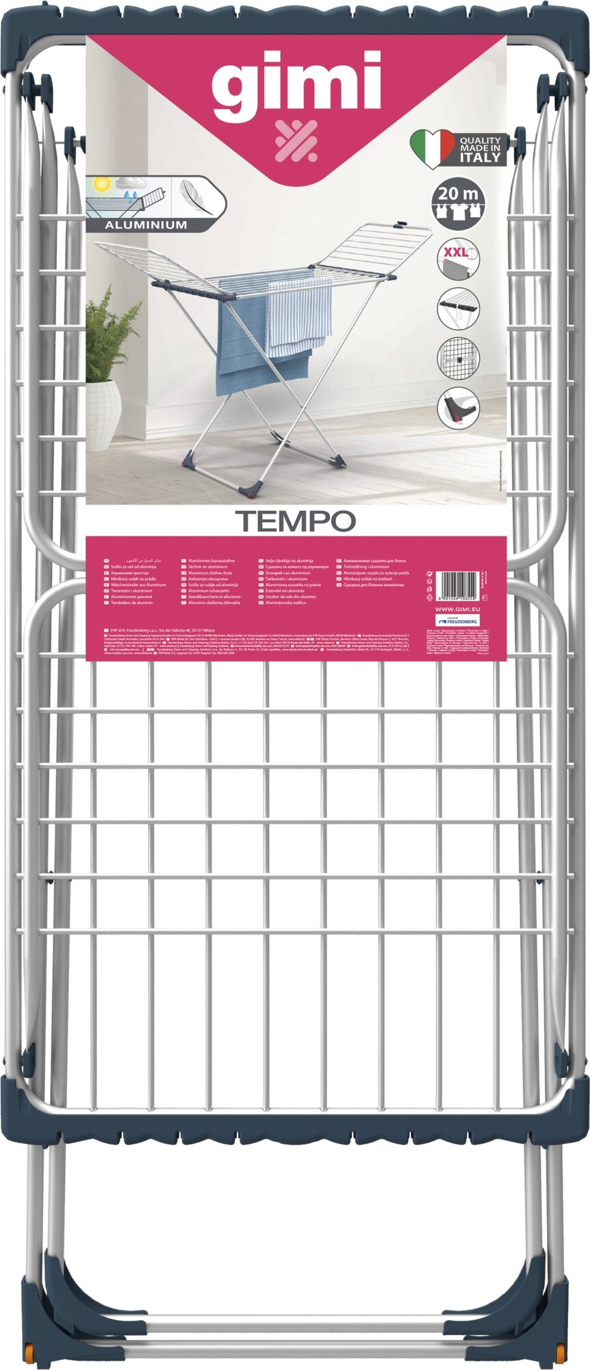 GIMI Сушилка для белья напольная раскладная алюминиевая Tempo 20 м прутья 7 мм