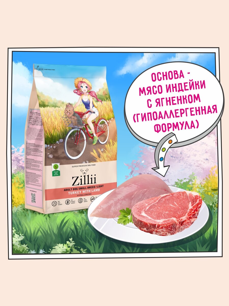 Картинки Корм для собак сухой мелких пород кастрированных с избыточным весом ZILLII (Зиллии), 2 кг Индейка с Ягненком