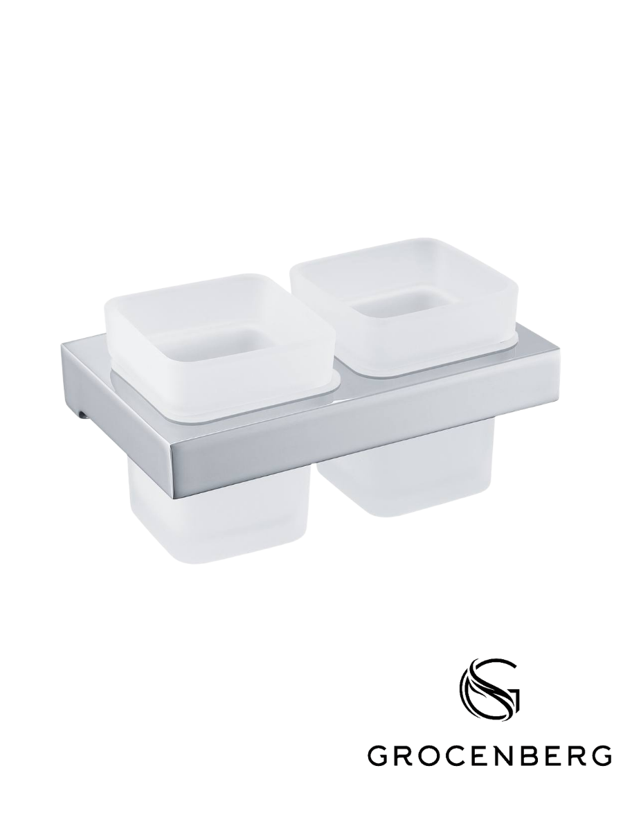 Стакан для зубных щеток двойной Grocenberg латунь/стекло настенный хром