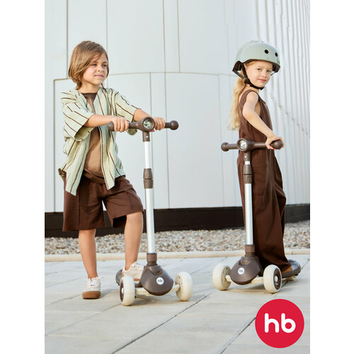 50053, Самокат трехколесный детский Happy Baby WEEZY, светящиеся колеса, высота руля регулируется, графитовый