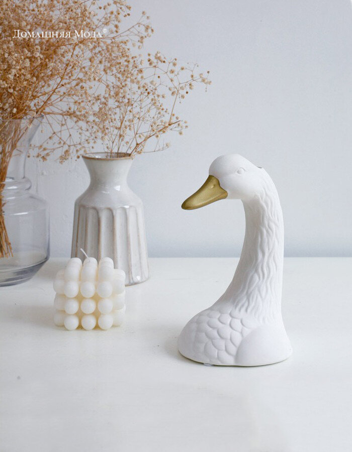 Ваза настольная керамическая "Гусыня" 400мл, белый с золотом — фото 1