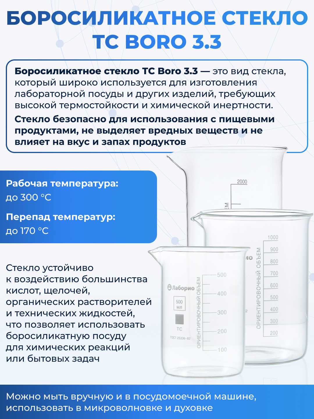Стакан лабораторный 1000 мл (тип В, высокий с делениями и носиком, термостойкий) ТС В-1-1000 — фото 1