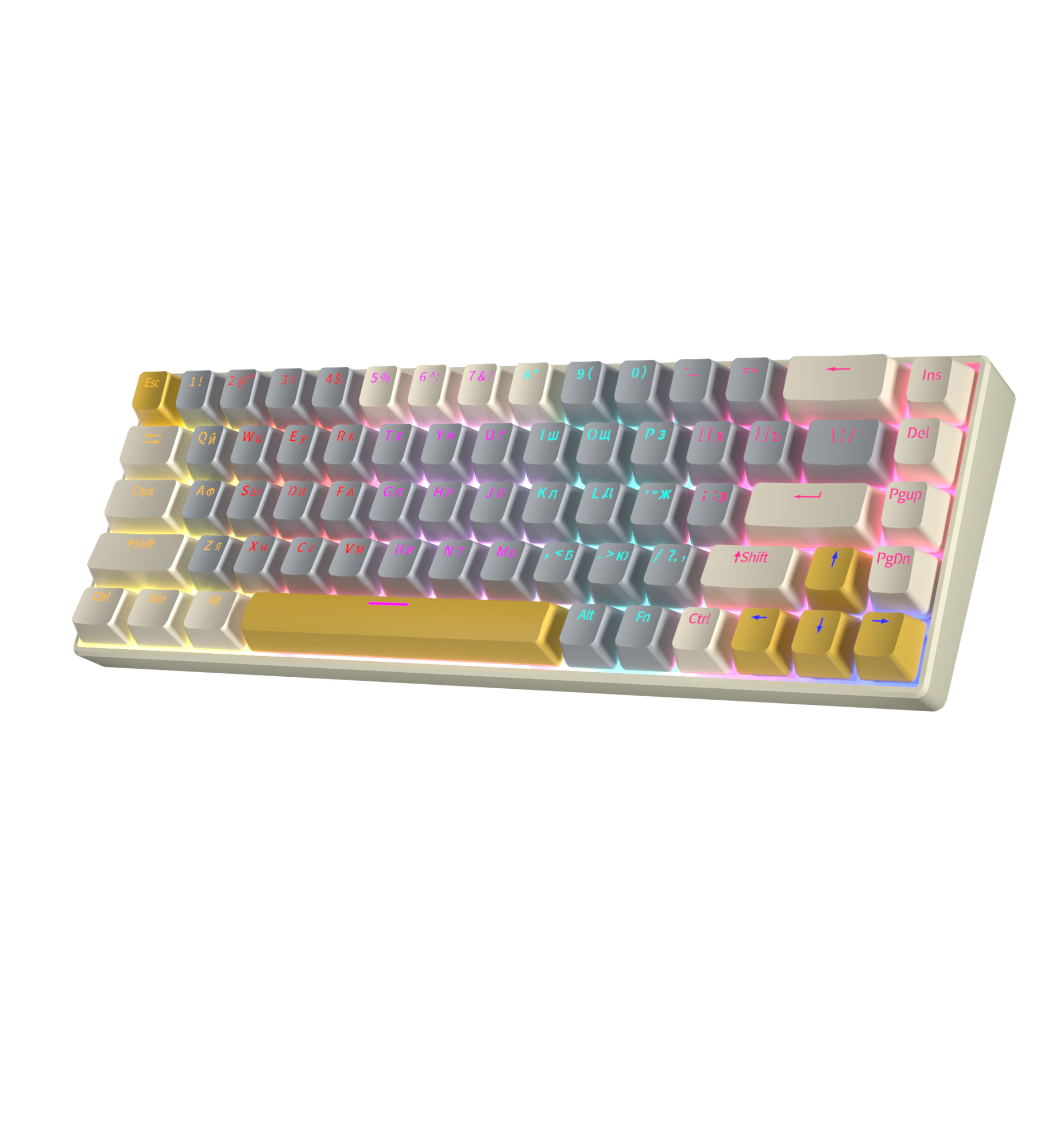 Клавиатура механическая CyberLynx KA68 с подсветкой, Red Switch, игровая клавиатура для компьютера и ноутбука, серый/желтый