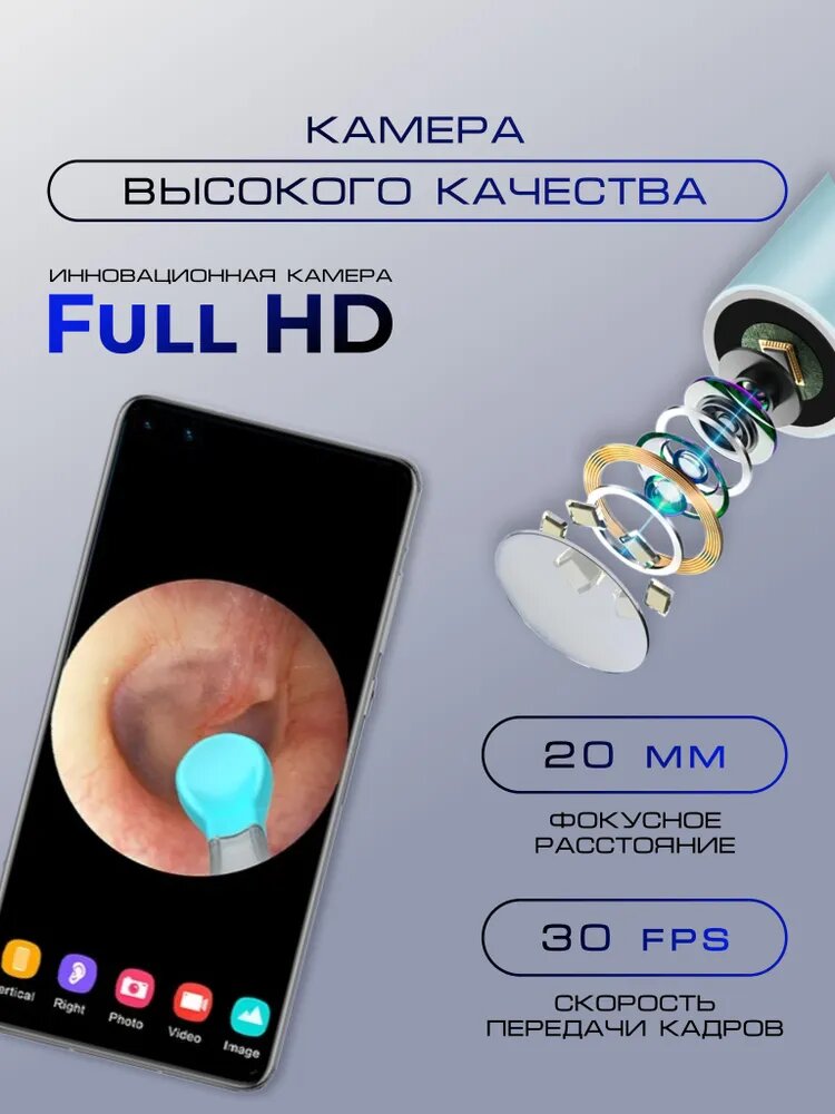 Умная палочка для чистки ушей с видеокамерой HD и комплектом из 6 насадок — фото 1