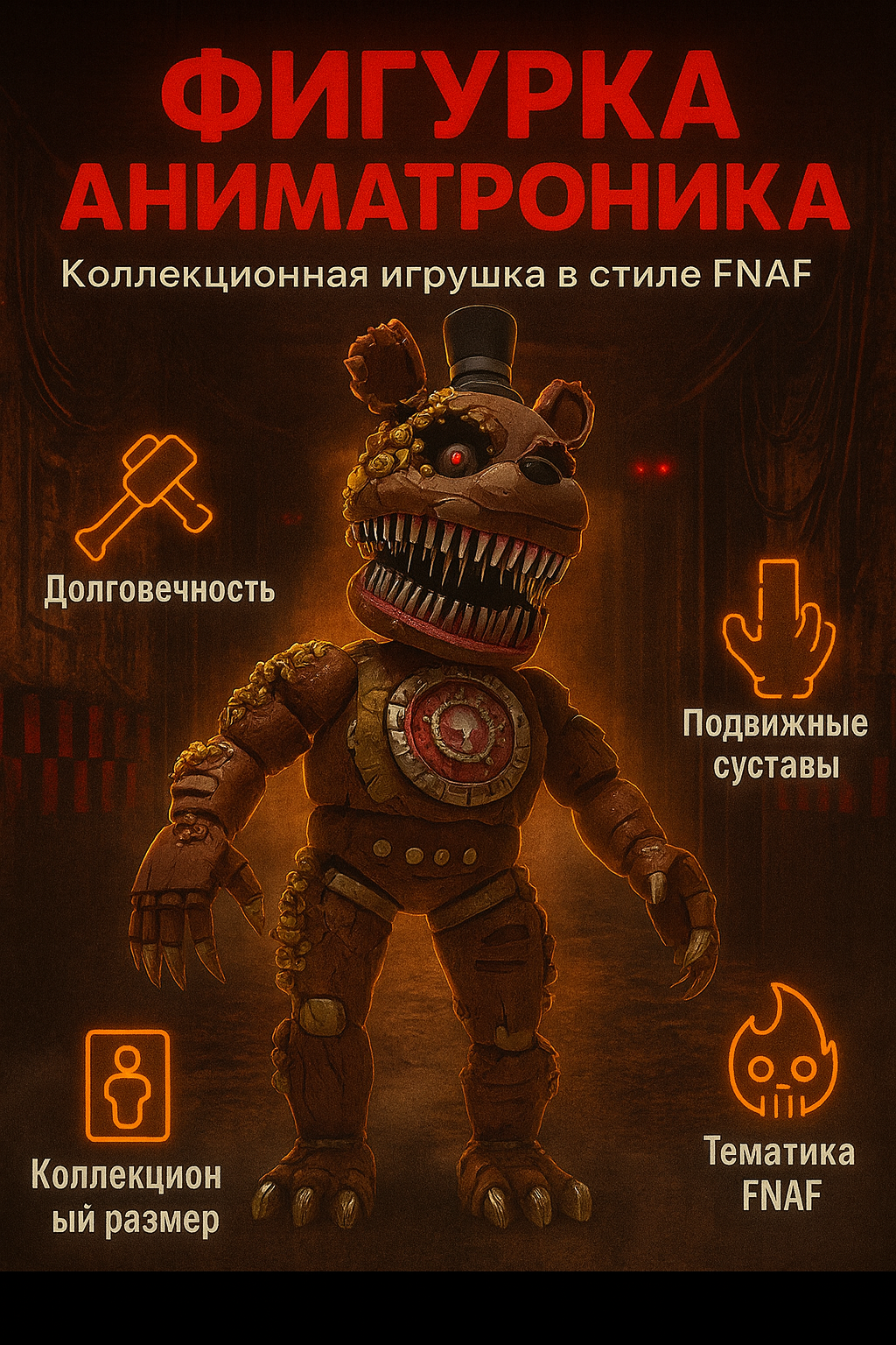 Игрушка-антистресс Freddy's Night, шарнирная, реалистичная, суставы, безопасная, от 3 лет