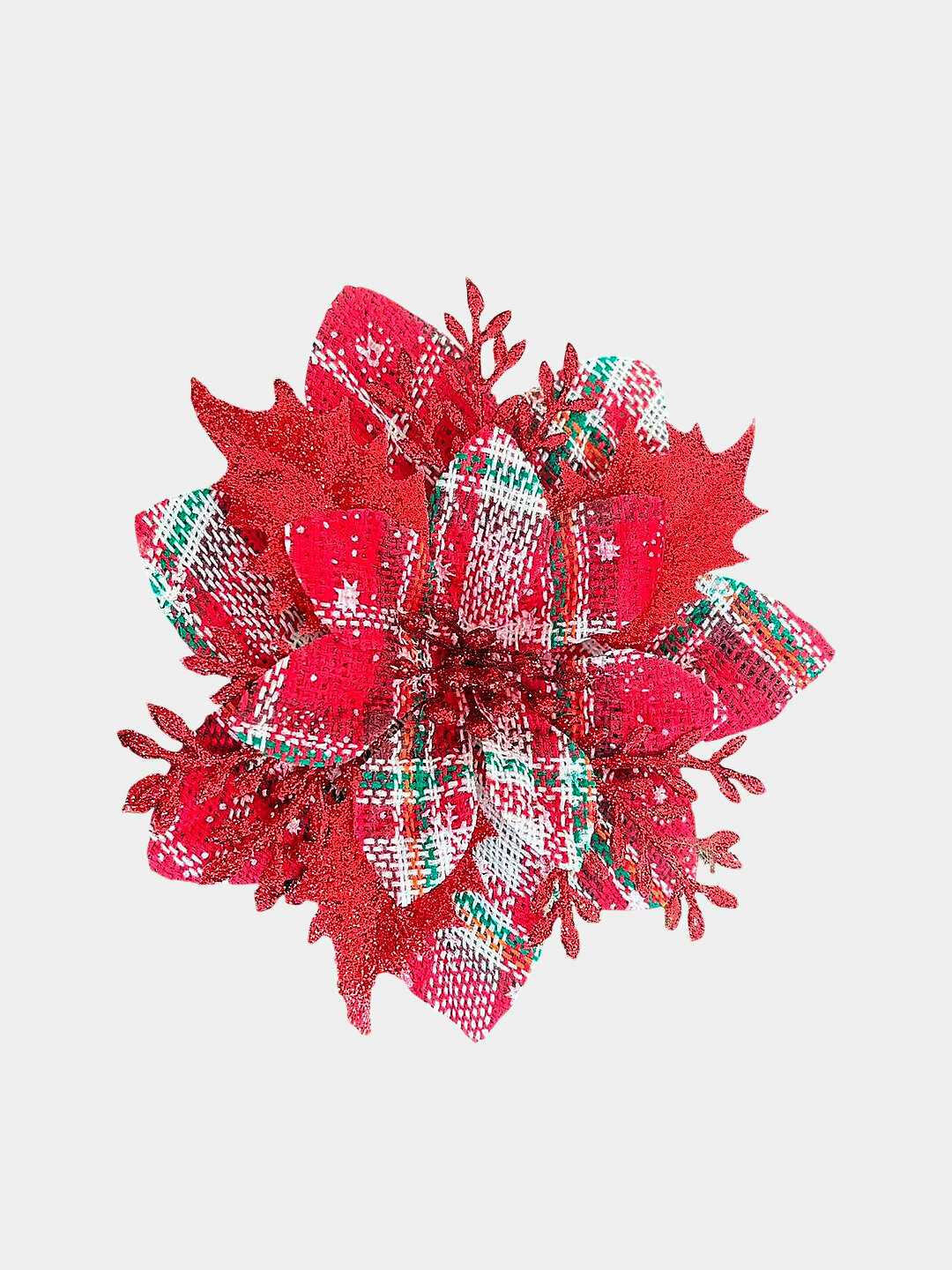 Украшение елочное, цветок Пуансеттия ажурная с блестками, 15 см багровый