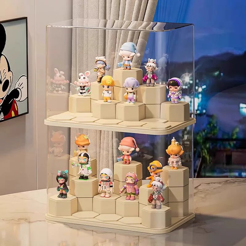 Сверхбольшая прозрачная акриловая коробка для хранения фигурок Pop Mart, 2 шт. с подарком 17 строительных блоков,