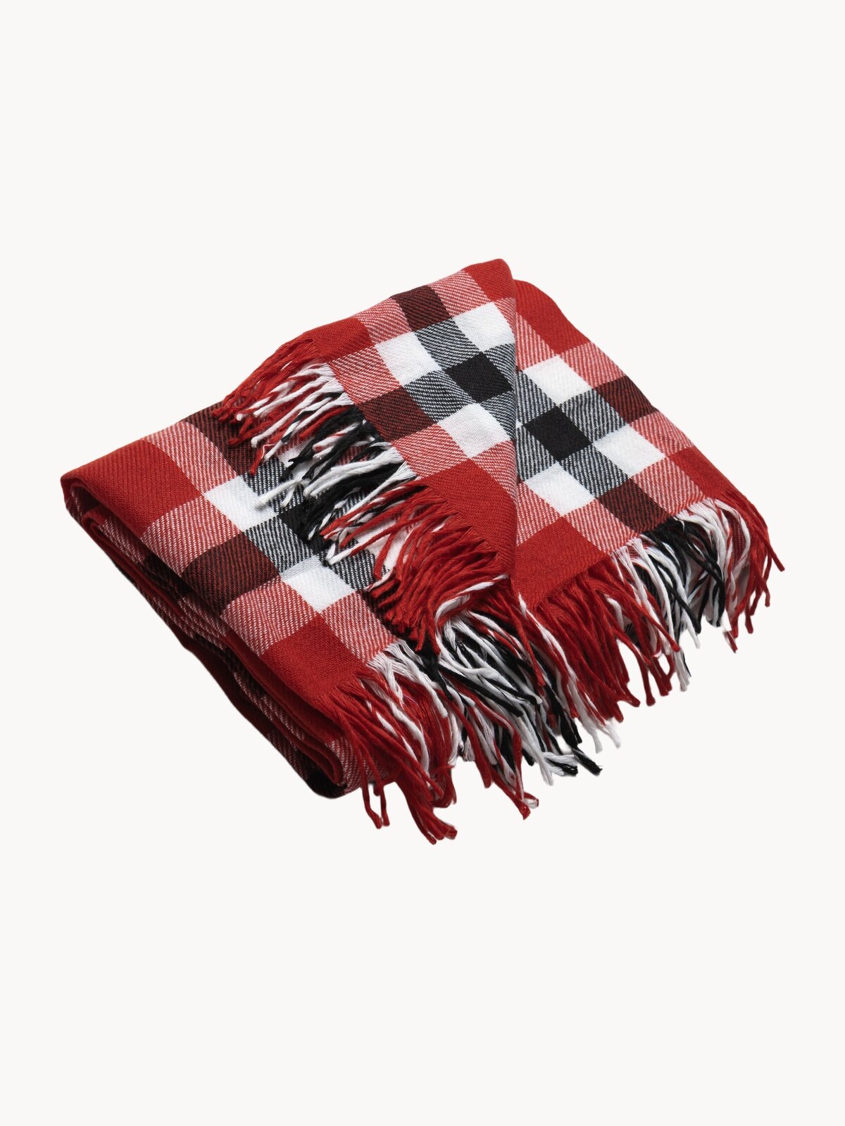 Плед VLADI home, 150x200 см, шерсть/хлопок, красный/белый/черный в клеточку, покрывало на диван, кровать