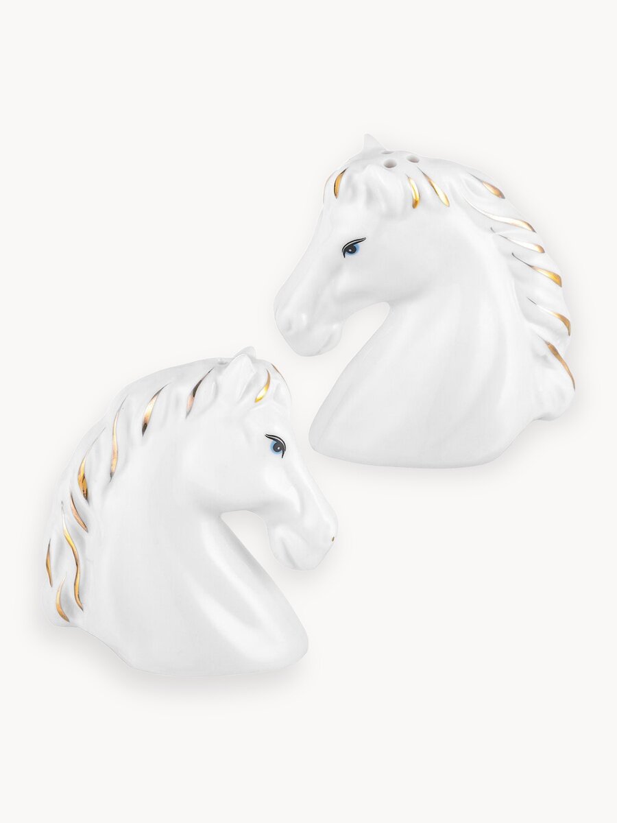 Набор для специй 2 предмета Elan Gallery Лошади белая с золотом, перечница и солонка, фарфор