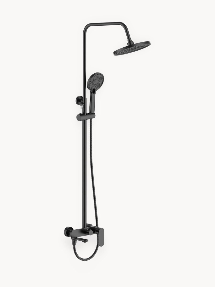 NEW. Душевая система с тропическим душем ESKO Line черная матовая, латунный смеситель поворотный излив