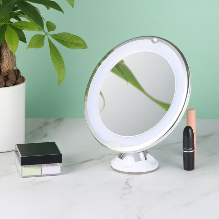 фото Зеркало Luazon KZ- 13, подсвтека, настенное, 18 диодов, 3 режима свечения, от батареек 3*ААА