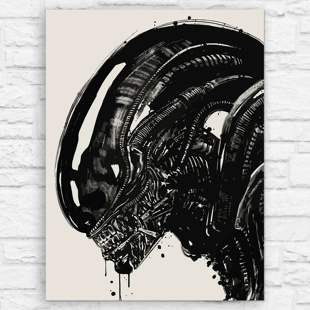 Картина по номерам на холсте фильм Чужой ЧБ (Alien, Ханс Руди Гигер) - 15064 В 60x80