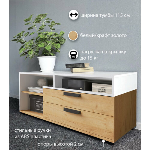 Тумба под телевизор Тео-7 белый/дуб крафт золотой 115 х 40,3 х 48