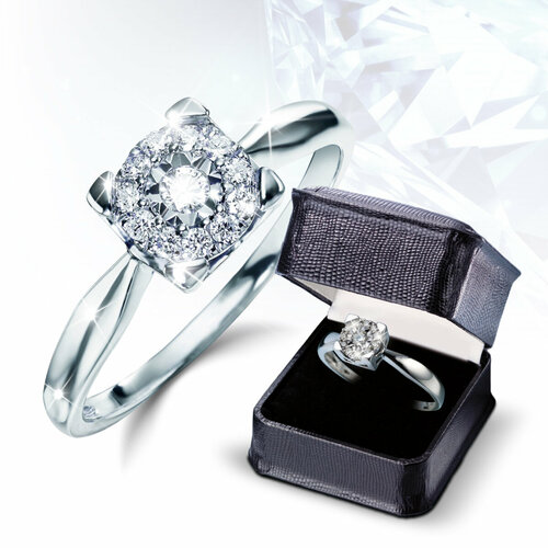 Кольцо помолвочное, тонкое ИМПЕРАТОРСКИЙ БУТИК, серебро, 925 проба, муассанит, бриллиант, размер 21, белый