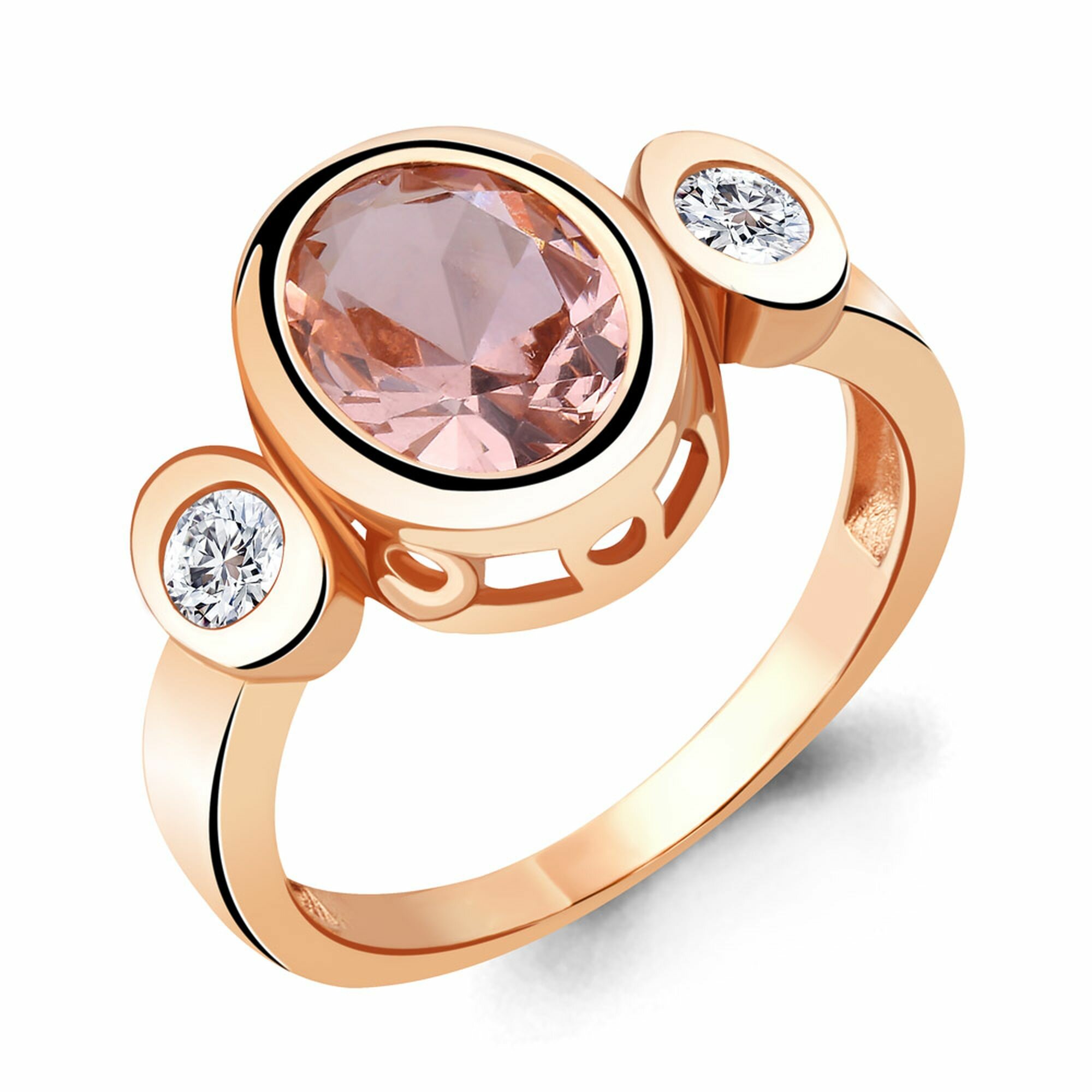 Кольцо Diamant online, серебро, 925 проба, золочение, фианит, морганит, размер 19.5, розовый